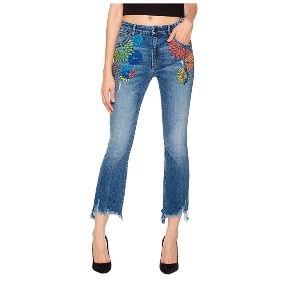 Hale Luna Aster Embroidered Raw Hem Crop Jeans